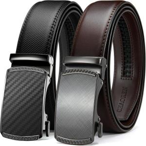 imageCHAOREN Mens Belt Leather Ratchet Belt 2 Pack  Customizable Fit Effortless Style 35mmBlack  Carbon FiberDark Brown