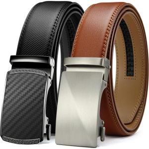 imageCHAOREN Mens Belt Leather Ratchet Belt 2 Pack  Customizable Fit Effortless Style 35mmBlack  Carbon FiberTan