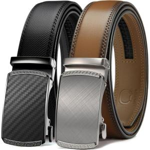 imageCHAOREN Mens Belt Leather Ratchet Belt 2 Pack  Customizable Fit Effortless Style 35mmCarbon Fiber BlackCharcoal Depiction Silver Tan