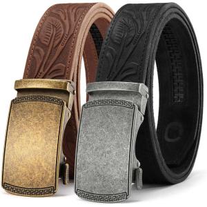 imageCHAOREN Mens Belt Leather Ratchet Belt 2 Pack  Customizable Fit Effortless Style 35mmFull Grain Flower BrownFlower Black