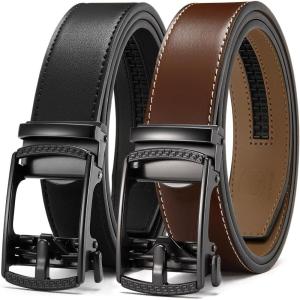 imageCHAOREN Mens Belt Leather Ratchet Belt 2 Pack  Customizable Fit Effortless Style 35mmHollow All BlackGun Brown