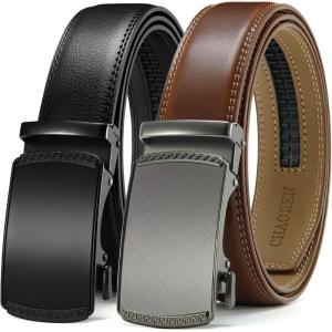imageCHAOREN Mens Belt Leather Ratchet Belt 2 Pack  Customizable Fit Effortless Style 35mmImperial BlackCharcoal Depiction Cognac