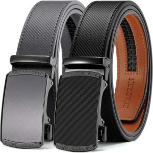 imageCHAOREN Mens Belt Leather Ratchet Belt 2 Pack  Customizable Fit Effortless Style 35mmImperial GreyBlack