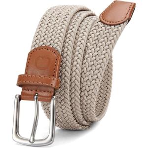 imageCHAOREN Mens Belt  Braided Stretch Golf Belt for Men 1 38 Gift for Golf Pants Casual Shorts JeansSilver  Beige