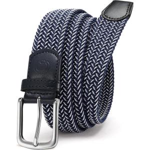 imageCHAOREN Mens Belt  Braided Stretch Golf Belt for Men 1 38 Gift for Golf Pants Casual Shorts JeansWhite Navy