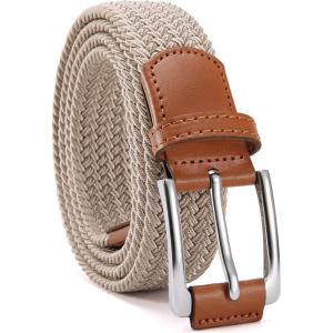 imageCHAOREN Mens Stretch Belt  1 38 Elastic Braided Golf Belt for Men  Stretchy Web Fit Summer Casual JeansSilver  Beige