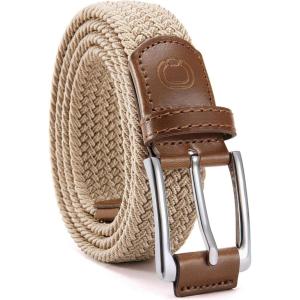 imageCHAOREN Mens Stretch Belt  1 38 Elastic Braided Golf Belt for Men  Stretchy Web Fit Summer Casual JeansSilver  Khaki