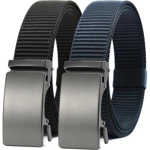 imageCHAOREN Ratchet Belts for Men 2 Pack  Casual Web Nylon Mens Belt 1 38  Automatic Adjustable Buckle Fit Jeans2 Pack Black and Navy