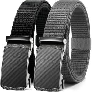 imageCHAOREN Ratchet Belts for Men 2 Pack  Casual Web Nylon Mens Belt 1 38  Automatic Adjustable Buckle Fit JeansBlack and GreyCarbon Fiber Buckle