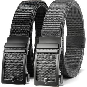 imageCHAOREN Ratchet Belts for Men 2 Pack  Casual Web Nylon Mens Belt 1 38  Automatic Adjustable Buckle Fit JeansBlack and GreyClassic Buckle