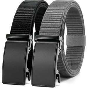 imageCHAOREN Ratchet Belts for Men 2 Pack  Casual Web Nylon Mens Belt 1 38  Automatic Adjustable Buckle Fit JeansBlack and GreyRatchet Buckle