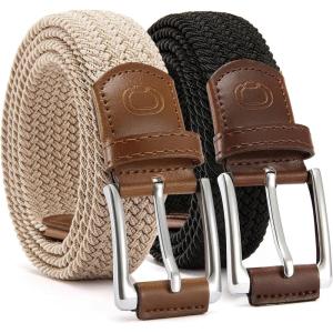 imageCHAOREN Stretch Belt Men 2 Pack  1 38 Braided Golf Belts For Men  Casual Elastic For Pants and JeansBeige  Black