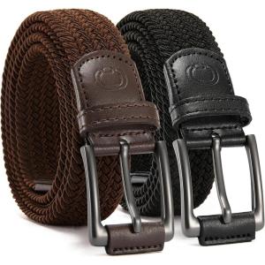 imageCHAOREN Stretch Belt Men 2 Pack  1 38 Braided Golf Belts For Men  Casual Elastic For Pants and JeansBlack  Dark Brown