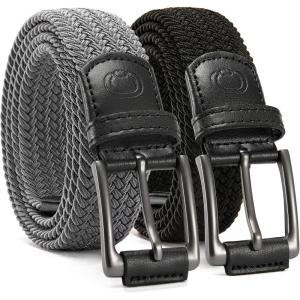 imageCHAOREN Stretch Belt Men 2 Pack  1 38 Braided Golf Belts For Men  Casual Elastic For Pants and JeansBlack  Dark Grey