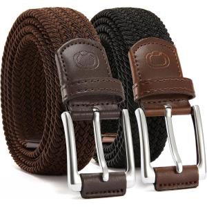 imageCHAOREN Stretch Belt Men 2 Pack  1 38 Braided Golf Belts For Men  Casual Elastic For Pants and JeansBlack  Deep Brown