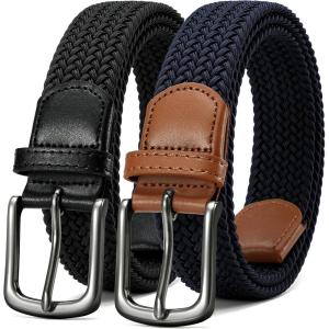 imageCHAOREN Stretch Belt Men 2 Pack  1 38 Braided Golf Belts For Men  Casual Elastic For Pants and JeansNavy Blue  Black