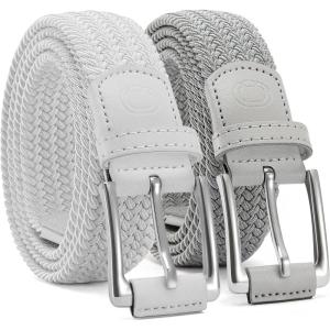 imageCHAOREN Stretch Belt Men 2 Pack  1 38 Braided Golf Belts For Men  Casual Elastic For Pants and JeansWhite  Grey
