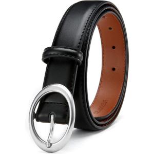 imageWomens Belt  CR Leather Belt Women Casual for Jeans Pants Dress  Belts with Gold Buckle for Women FashionSilver Black