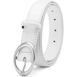 imageWomens Belt  CR Leather Belt Women Casual for Jeans Pants Dress  Belts with Gold Buckle for Women FashionSilver White