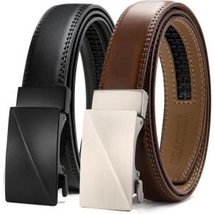 imageCHAOREN Mens Dress Belt Leather 2 Pack  Mens Ratchet Belt for Dress Shirt and Pants Every Occasion 32mmBasic BlackBrown