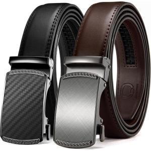 imageCHAOREN Mens Dress Belt Leather 2 Pack  Mens Ratchet Belt for Dress Shirt and Pants Every Occasion 32mmCharcoal Depiction BlackDark Brown