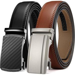imageCHAOREN Mens Dress Belt Leather 2 Pack  Mens Ratchet Belt for Dress Shirt and Pants Every Occasion 32mmCharcoal Depiction BlackTan