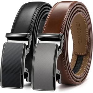 imageCHAOREN Mens Dress Belt Leather 2 Pack  Mens Ratchet Belt for Dress Shirt and Pants Every Occasion 32mmWeaven BlackCognac