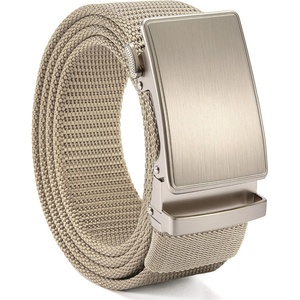 image:imageCHAOREN 15 Nylon Ratchet Belts for Men  Adjustable Casual Work Belt with Slide Buckle  Trim to FitSilver  Khaki