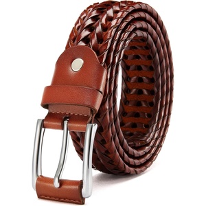 image:imageCHAOREN Mens Braided Leather Belt Casual Woven Leather Belt for Men 35mm Width for Dress Jeans GolfCognac