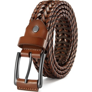 image:imageCHAOREN Mens Braided Leather Belt Casual Woven Leather Belt for Men 35mm Width for Dress Jeans GolfLight Brown